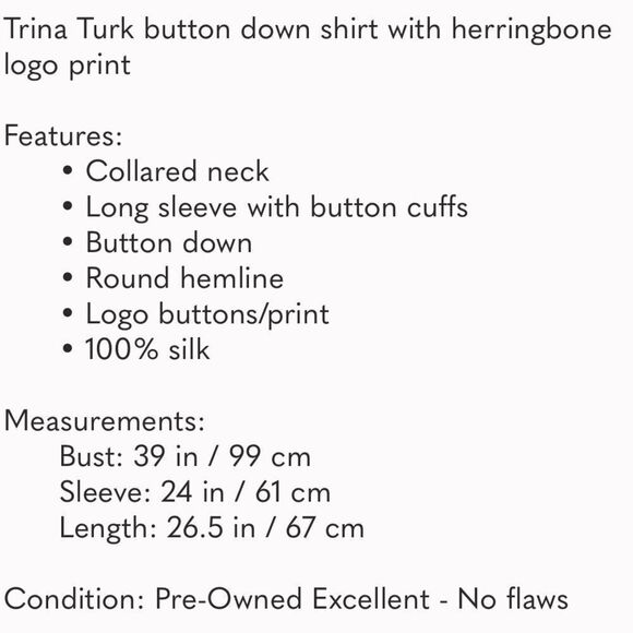 Trina Turk Size Large Silk Logo Herringbone Button Down Top - Picture 8 of 8